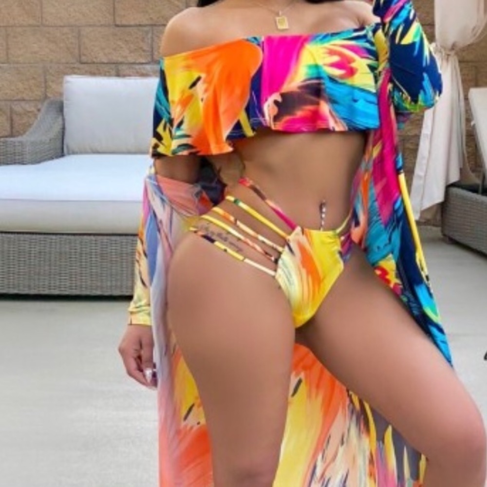 3 Piece Multicolored Bathing Suit